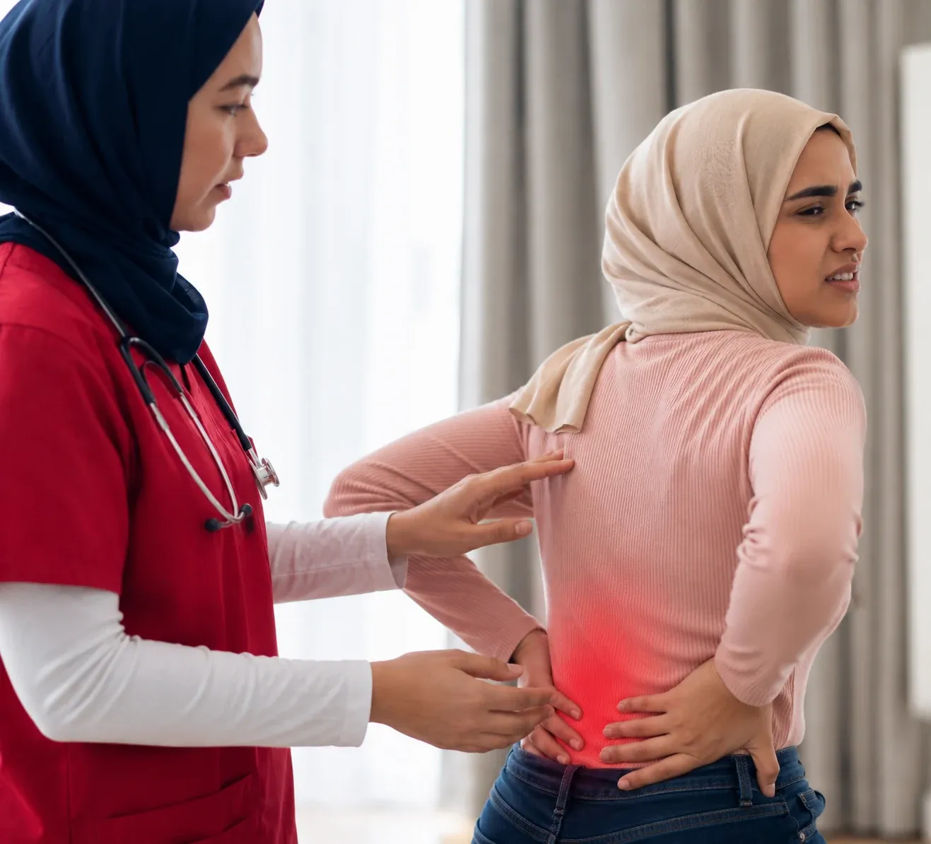 FRH physiotherapist treating lower back pain at home in Dubai