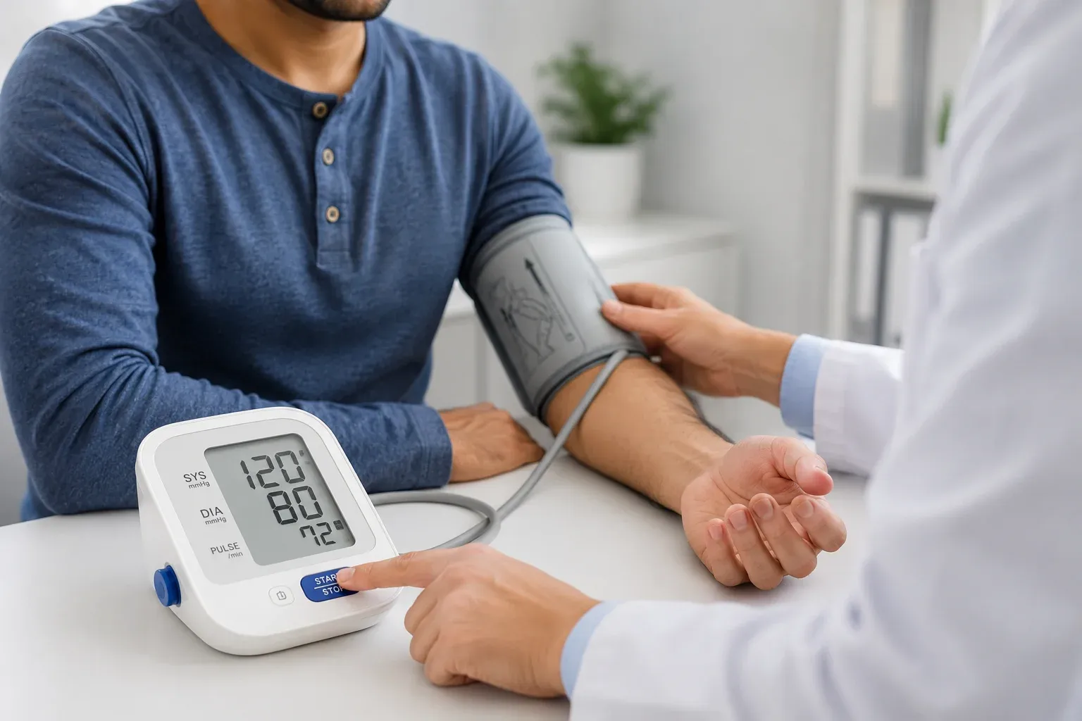Man getting his blood pressure checked with a digital monitor