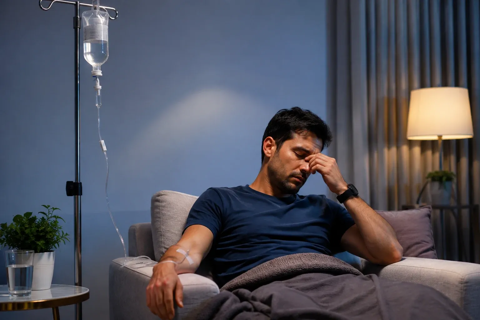 Man receiving Hangover IV Drip Dubai