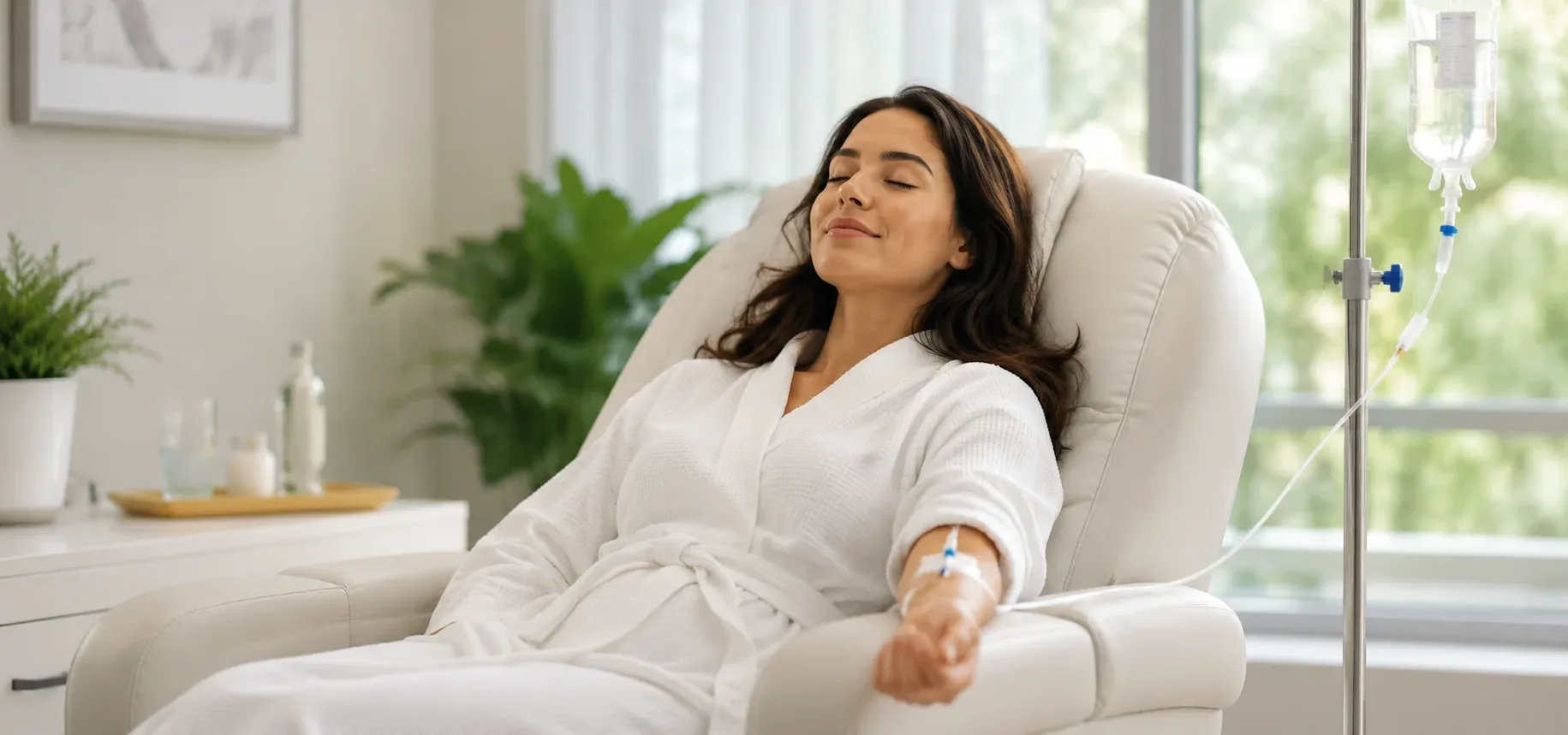 Woman receiving NAD IV therapy at home