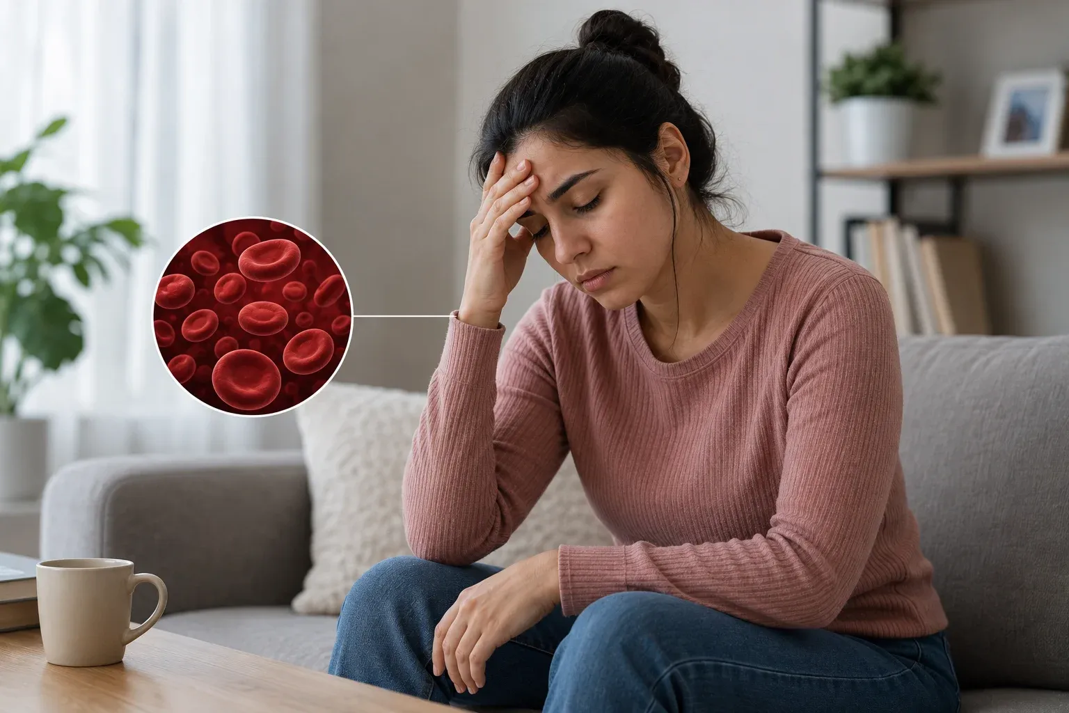 Woman experiencing anaemia symptoms such as fatigue