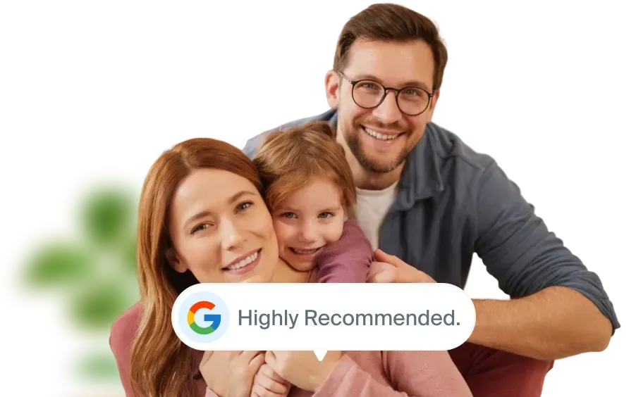 Family with Google highly recommended review badge for home healthcare