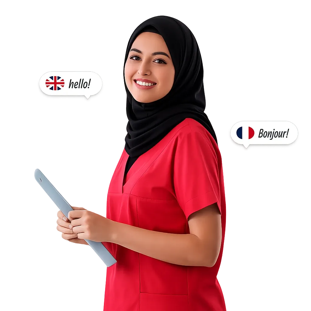 First Response Healthcare multilingual nurse offering home nursing services in Riyadh in English and French