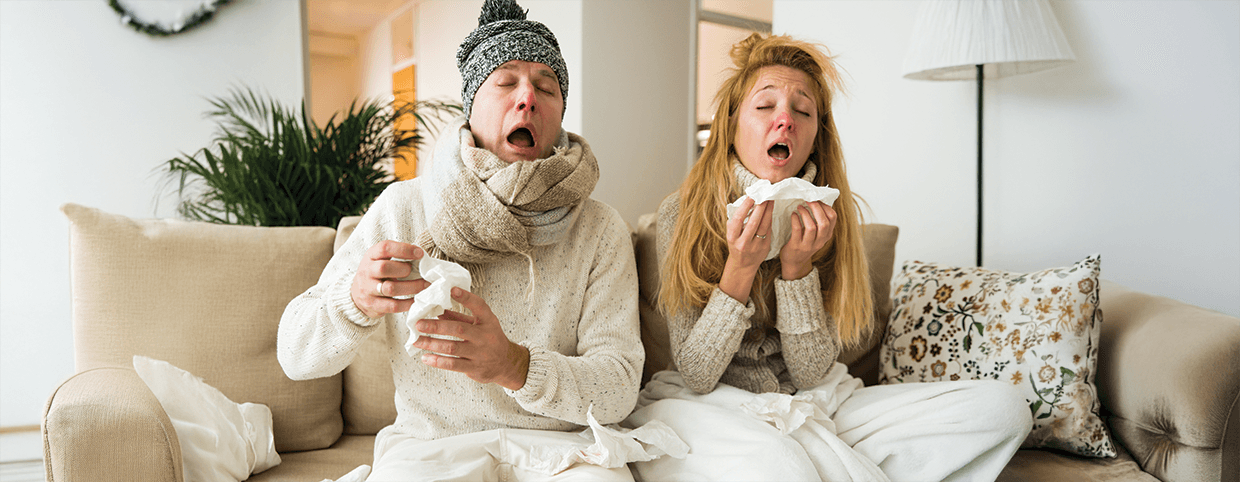 Man & woman affected by influenza infection
