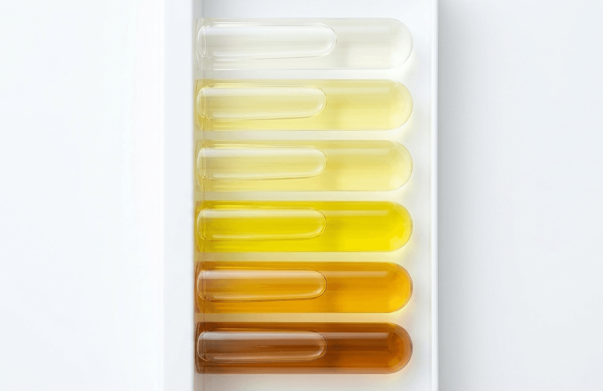 Urine sample tubes showing color variations for urine test analysis during lab tests at home in Dubai