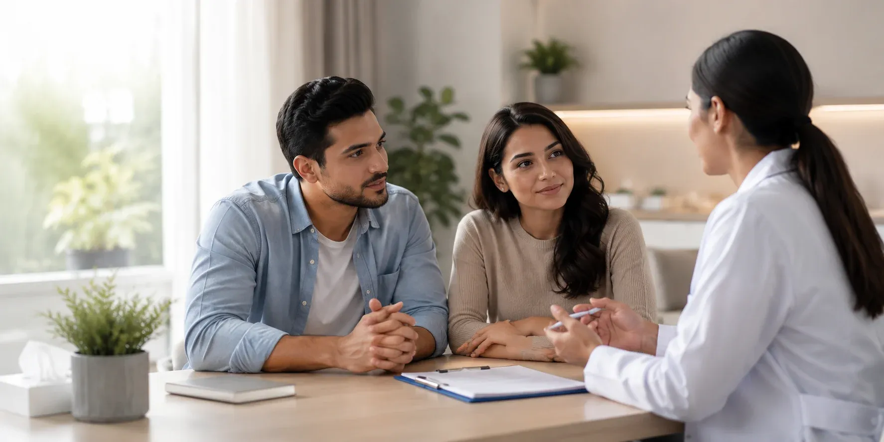 STD testing consultation with a healthcare professional and couple